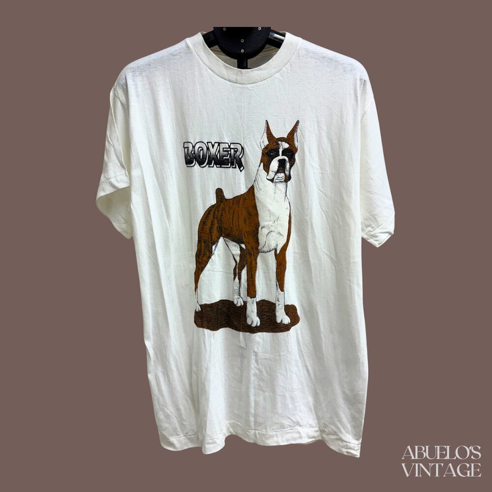Boxer Dog Graphic Tee | White | Size L | Vintage